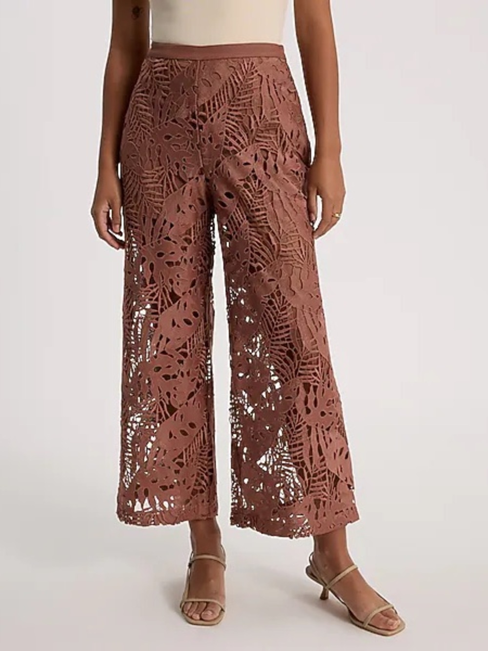 High Waisted Lace Wide Leg Ankle Pants Size 8R